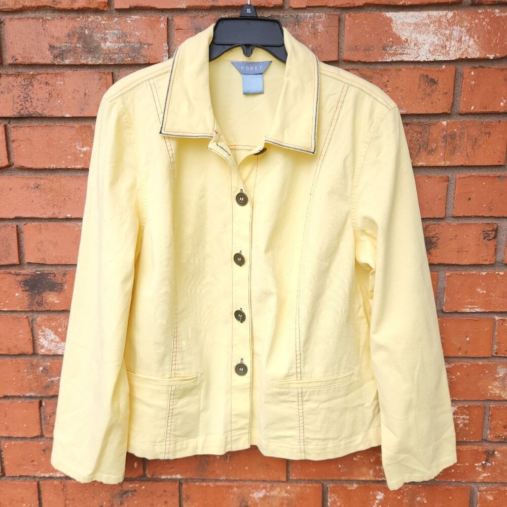 Koret Yellow Button-Up Jacket Contrast Stitching Size 14 Lightweight Casual